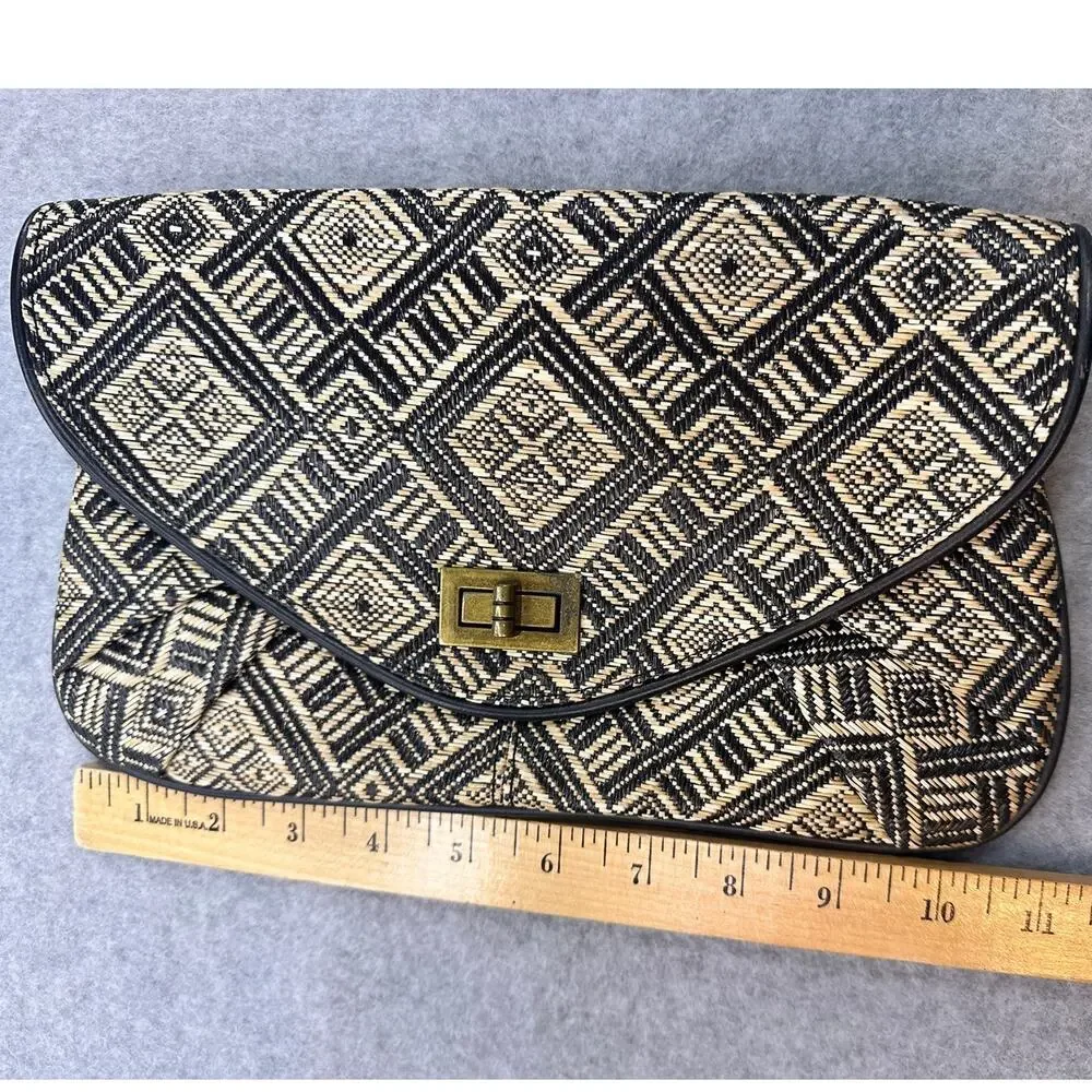Woven Geometric Envelope Clutch Tan Black